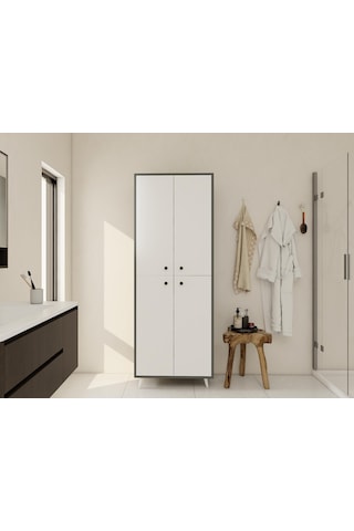 Vadi Çok Amaçlı Banyo/kiler Dolabı Koyugri-beyaz Renk Koyu Gri