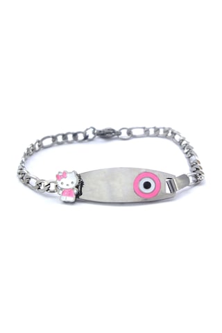 316l Çelik Pembe Nazar Boncuklu Hello Kitty Çocuk Bileklik Blk-961 Gümüş