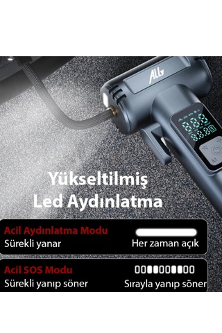 Dijtal Şarjlı Araç Lastik Hava Şişirme Pompası Power Bank Penere