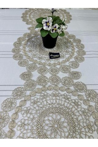 Nivemeshome Bej Örme Takım 7 Parça Sunumluk Seti Runner + Supla 6 Adet Bej