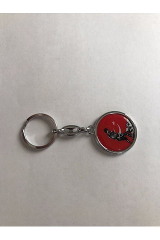 Bd Tekstil Kemal Atatürk Ve Türk Bayrağı Tasarım Kırmızı Renkli Anahtarlık