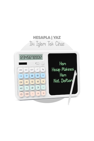 Lcd Ekran Yazı Tahtalı Hesap Makinesi 12 Haneli Tabletli Hesap Makinesi Beyaz