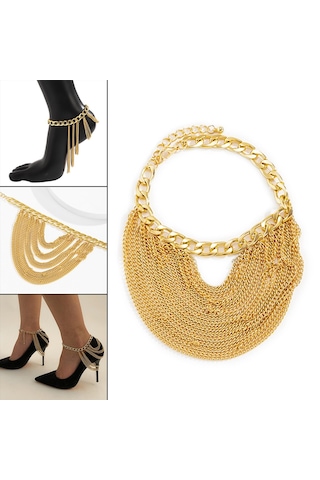 Homyl Katmanlı Püskül Halhal Zarif Hediye Gece Kulübü Altın Altın