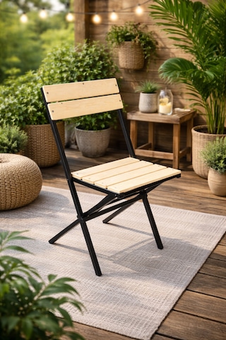 Ecowood Katlanır Sandalye Balkon Bahçe Kamp Siyah - Siyah