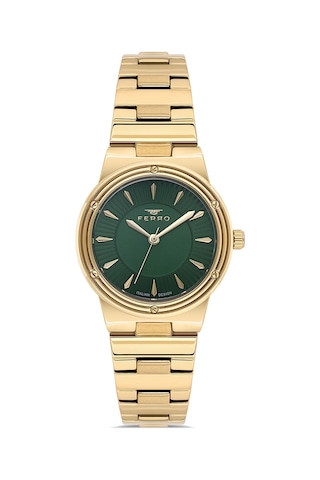 Ferro Fl21586awt-b6 Quartz Çelik Altın Rengi Yeşil Kadran 31 Mm Kadın Kol Saati Altın