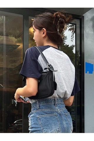 Vocation Parçalı Süprem T-shirt - Gri Lacivert Baskılı Oversize Bisiklet Yaka Kısa Kol Tişört Gri-lacivert