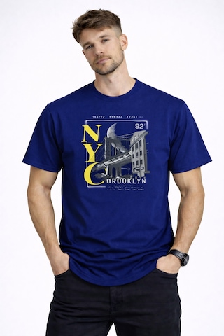 Herkesemoda Nyc Brooklyn Detaylı Basic T-shirt Lacivert