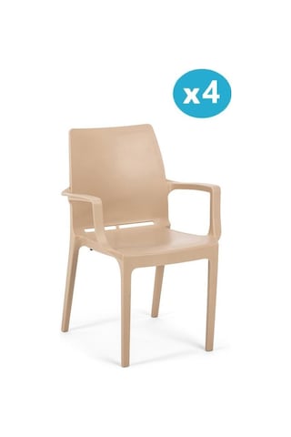 Omnipazar Sy-2502 Plastik Eve Bahçe Koltuk Sandalye 4'lü Set Bej Bej
