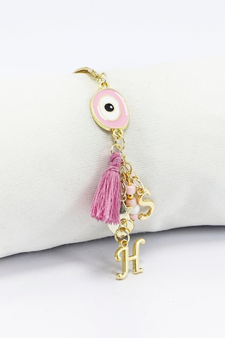 Pembe Nazar Boncuğu Gold Renkli İki Harfli Püsküllü Araba Dikiz A