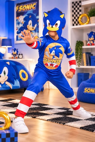 Arya Kostüm Sonic Kostüm 3-8 Yaş Çocuk Sonic Kostümü Sonic Çocuk Kostüm Seti Doğum Günü Ve Parti Kostümü Erkek Çocuk Kostümü Mavi