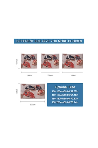 Gajeena Flanel Materyal Japon Desenli Duvar Battaniyesi - 150x100cm Odası Dekorasyonu Ve Parti Süs Eşyası Beyaz