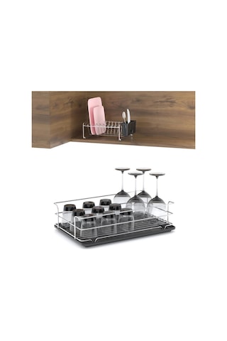 Evistro 2 Katlı Ayrı Ayrı Kullanılabilen Tabaklık Bulaşıklık Siyah Tepsi Siyah