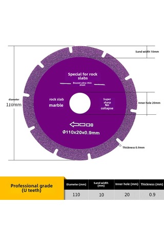 Wezone Profesyonel Mermer Seramik Kesici: Ultra İnce Taş Panel İçin Diamantlı, Kırılma Olmayan, Kuru Kesim Uçlu Φ110x10 U Diş