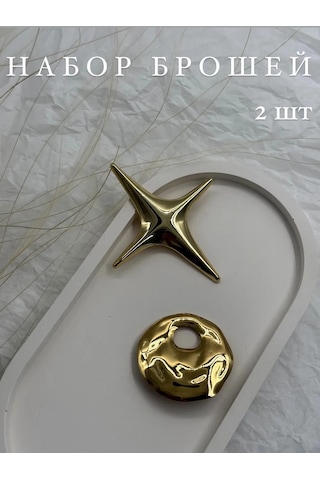 Best Price 34 2 Parçalı Broş Seti, Bornoz, Ceket Ve Elbise İçin Abstraksiyon 411678742 Altın Rengi