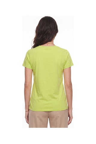 Onloox Kadın Fıstık Yeşili Fıstık Yeşili Pamuklu Bisiklet Yaka Kısa Kollu Summer Nakış Detaylı Premium Tasarım T-shirt