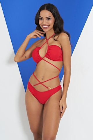 Ruko Maio 2315-1 Kırmızı Çapraz İp Modelli Boyundan Bağlamalı Bikini 001