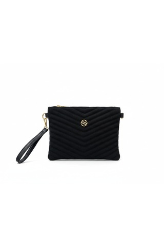 Sanmorris Kadın Siyah Renkli Saten Kumaş Ayarlanabilir Çapraz Ve El Askılı Portföy, Clutch Çanta Siyahsüet