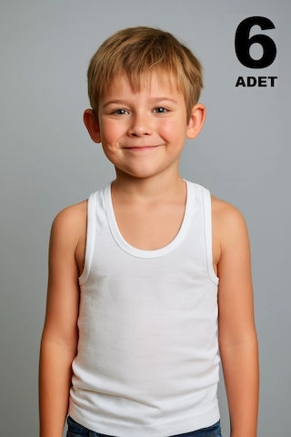 Erkek Çocuk Atleti %100 Pamuk Oval Yaka 6'lı Paket Beyaz