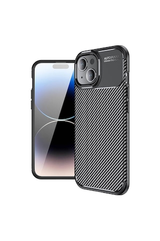 Apple Uyumlu iPhone 15 Plus Kilif Lens Karbon Serisi Negro Silikon Kapak