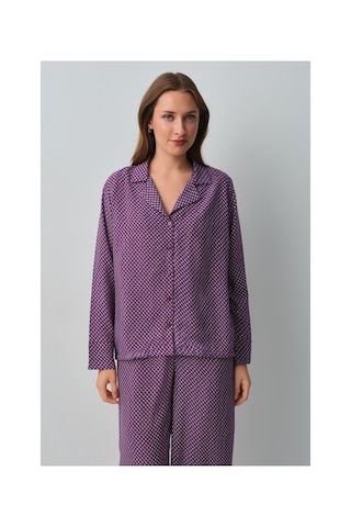 Suwen Vera Gömlek Yaka Pijama Takımı Wsh10510102662 Bordo Desenli