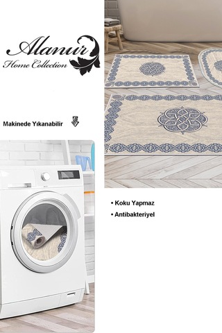 Dekoreko Kaymaz Taban Djt 3 Lü Banyo Paspas Takımı Trend Karışık Modern 1319 Mavi