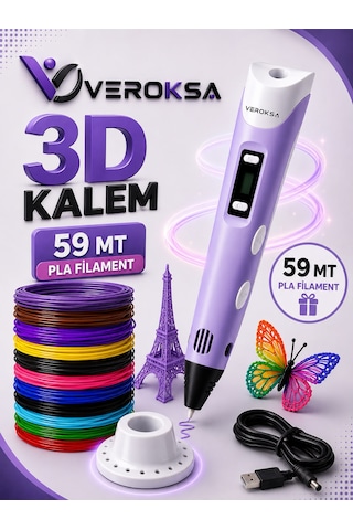 3d Kalem - 3d Yazıcı Kalem 59 Mt Filamentli Mor