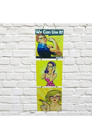 Retro Time Kadın Kabartmalı Baskı 3'lü Mdf Tablo Woman Power 1