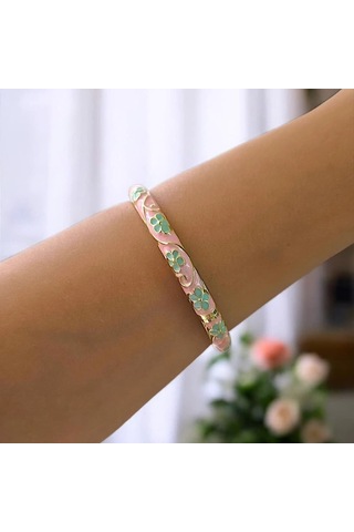 Yeşil Çiçek Pembe Mineli Çelik Bilezik Gold