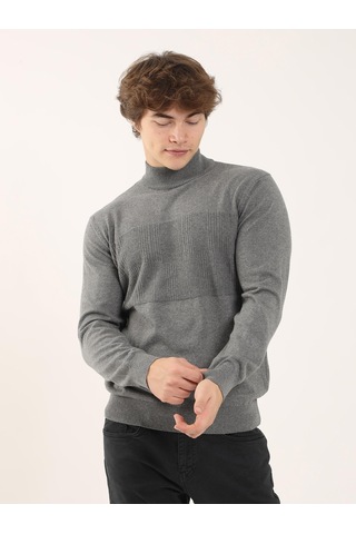 Dufy Gri Melanj Erkek Regular Fit Dik Yaka Triko - 90649 Gri Melanj
