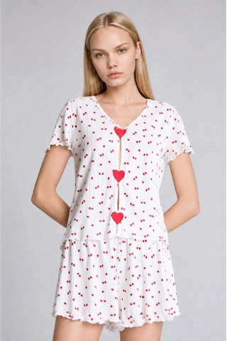 Defacto Regular Fıt Şortlu Kısa Kollu Desenli 2li Ecru Pijama Takımı H6373ax26hser98 Ekru-er98