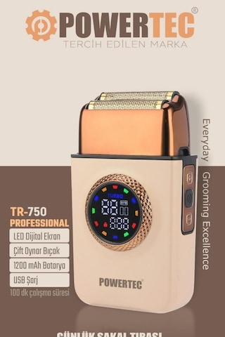 Powertec Tr-750 Göstergeli Type C Günlük Sakal Tıraş Makinesi 7500 Rpm Kahverengi