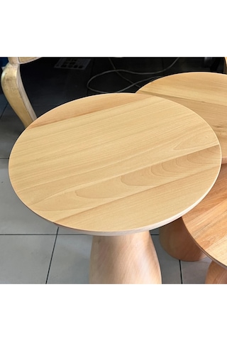 Ahşap 3 Lü Set Fitilli Mantar Yan Sehpa Modern Fiskos / Çiçeklik / Zigon Sehpa Ahşap