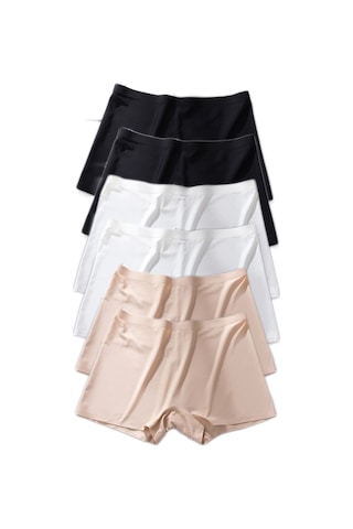 Royaleks Kadın Dikişsiz Görünmez İz Yapmaz Mini Şort Boxer Siyah-Beyaz-Ten 6 Adet Çok Renkli