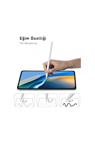 Apple Uyumlu iPad  Air 13 M2 2024 Yapışarak Manyetik Şarj Olabilen Avuçiçi Ve Eğim Özellikli Tablet Kalemi Beyaz