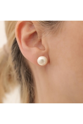 925 Ayar Gümüş Cream Tatlısu İncisi Çivi Küpe-11mm