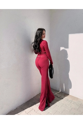 Pencereli Detaylı Alt Üst Takım Bordo W3864 Bordo