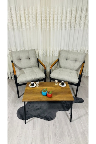 Madame Home Lale Balkon, Bahçe, Cafe Metal Kanepe Koltuk Takımı 2 Tekli + Sehpa Açık Gri