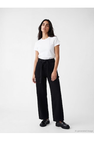 Lcw Jeans Siyah Beli Kemerli Wideleg Kadın Jean Pantolon