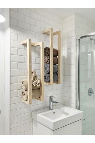 Nest Woodtr Doğal Masif Ham Ahşap Havluluk Dekoratif Banyo Rafı - Banyo Havlu Düzenleyici 60x20cm 1 Adet