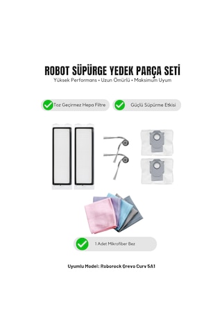 Roborock Qrevo Curv 5a1 İle Uyumlu 2 Yan Fırça 2 Filtre 2 Toz Torbası 1 Temizlik Bezi 13.0