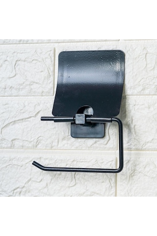 Ollevra Kendiliğinden Yapışkanlı Siyah Paslanmaz Metal Kapaklı Tuvalet Kağıtlığı Aparatı Gri