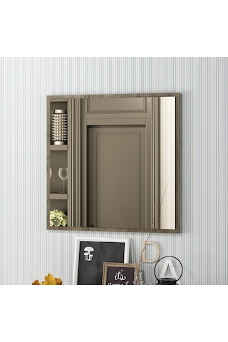Dekorosso Sır Modern Dekoratif Salon Banyo Kare Ayna Ceviz