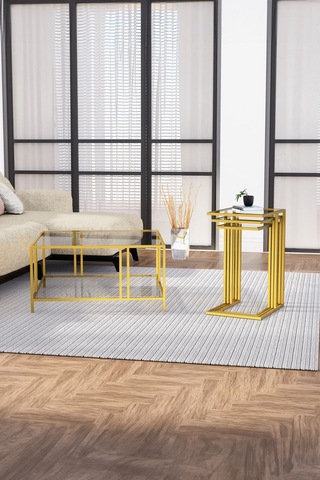 Uranüs Gold Orta Sehpa Füme Cam & İbiza Gold Zigon Sehpa Füme Cam