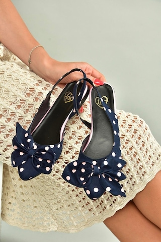 Fox Shoes H726809004 Lacivert Puantiye/pudra Kumaş Kadın Babet Lacivert Puantiye/pudra-kumaş