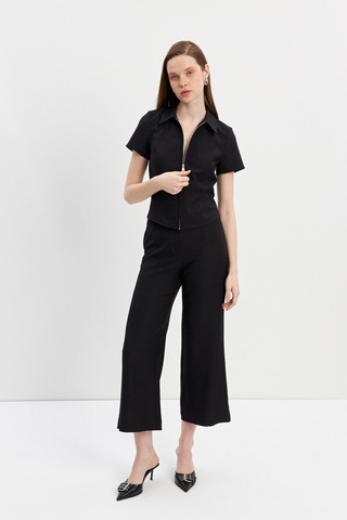 Stella Pulvis Siyah Fermuarlı Slim Fit Kuplu Bluz