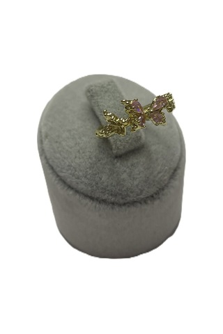 Kelebek Detaylı Pembe Silver Ve Zirkon Taşlı Çelik Gold Tasarım Ayarlamalı Yüzük Gold - Gümüş