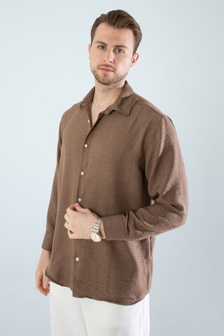 Rahat Kesim Keten Dokulu Gömlek S.kahve