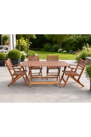 Modermo 4 Kişilik Ahşap Katlanır Koltuklu Bahçe Seti - 135x80 Cm Grup E
