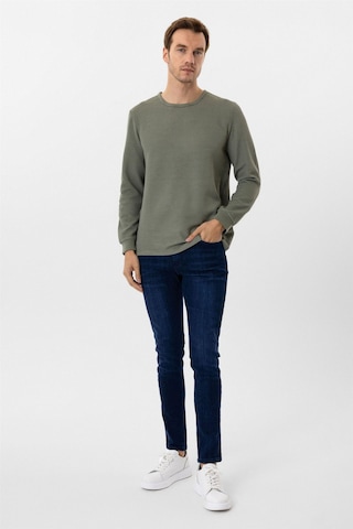 Süvari Yeşil Slim Fit Armürlü Bisiklet Yaka Triko Kazak