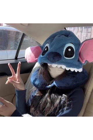 Honeybeeshop 1 Adet Disney Stitch Seyahat Yastığı Pembe U Şekilli Boyun Desteği Büyük Gözler Yumuşak Hafif Kumaş Uçak Uykuları İçin Karikatür Tasarım